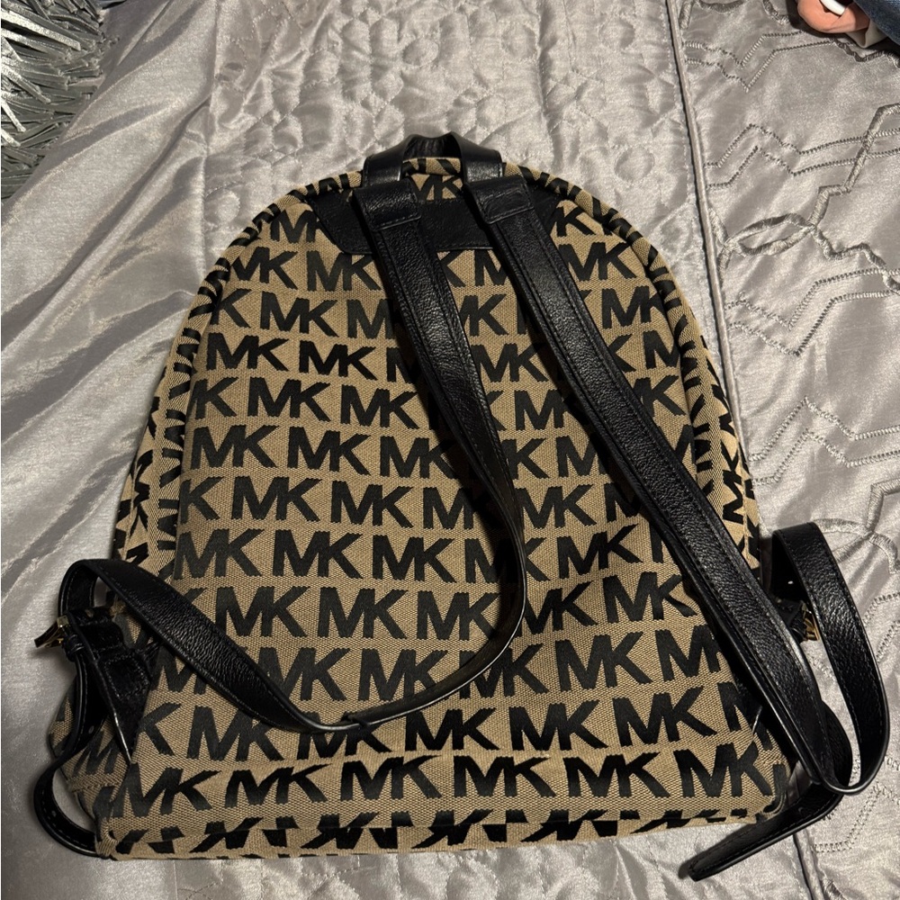 Michael Kors Monogram Black and Tan Backpack - Picture 4 of 7